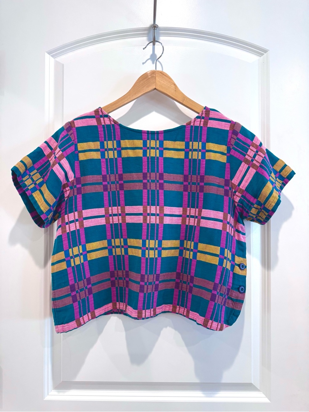 Ace & Jig lucky textile Plaid Short Sleeve Top Pink & Mustard Accents medium